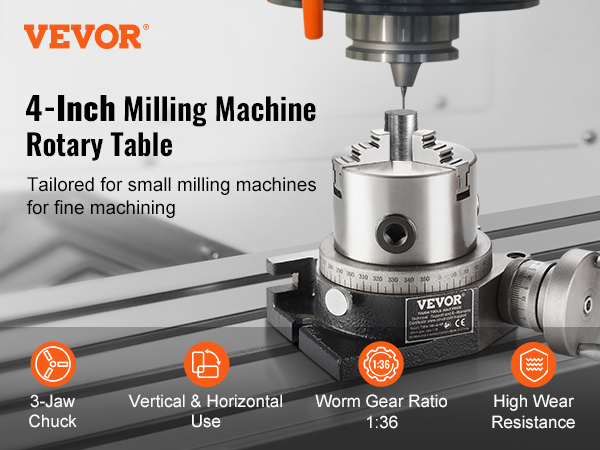 VEVOR Rotary Table for Milling Machines, 4''/ 100 mm, Horizontal ...