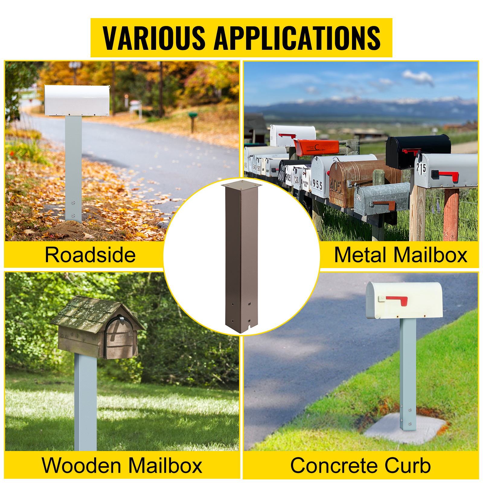 VEVOR Mailbox Post, 27" High Mailbox Stand, Bronze PowderCoated Mail Box Post Kit, Q235 Steel