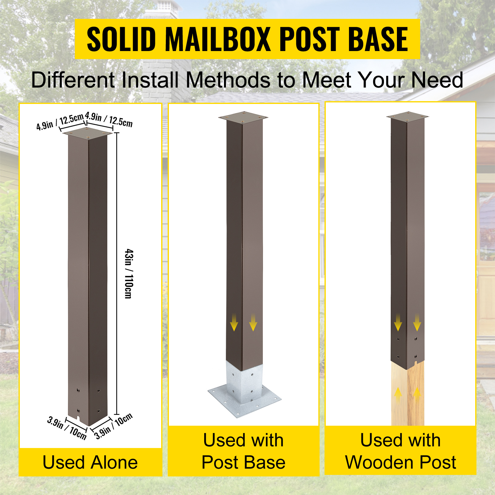 VEVOR Mailbox Post, 43" High Mailbox Stand, Bronze Powder-Coated Mail Box Post Kit, Q235 Steel Post Stand Surface Mount Post for Sidewalk and Street Curbside, Universal Mail Post for Outdoor Mailbox
