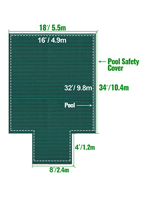 Téglalap alakú biztonsági medencetakaró 16 x 32 láb zöld lépcsőszakasz 4 x 8 láb kültéri tél