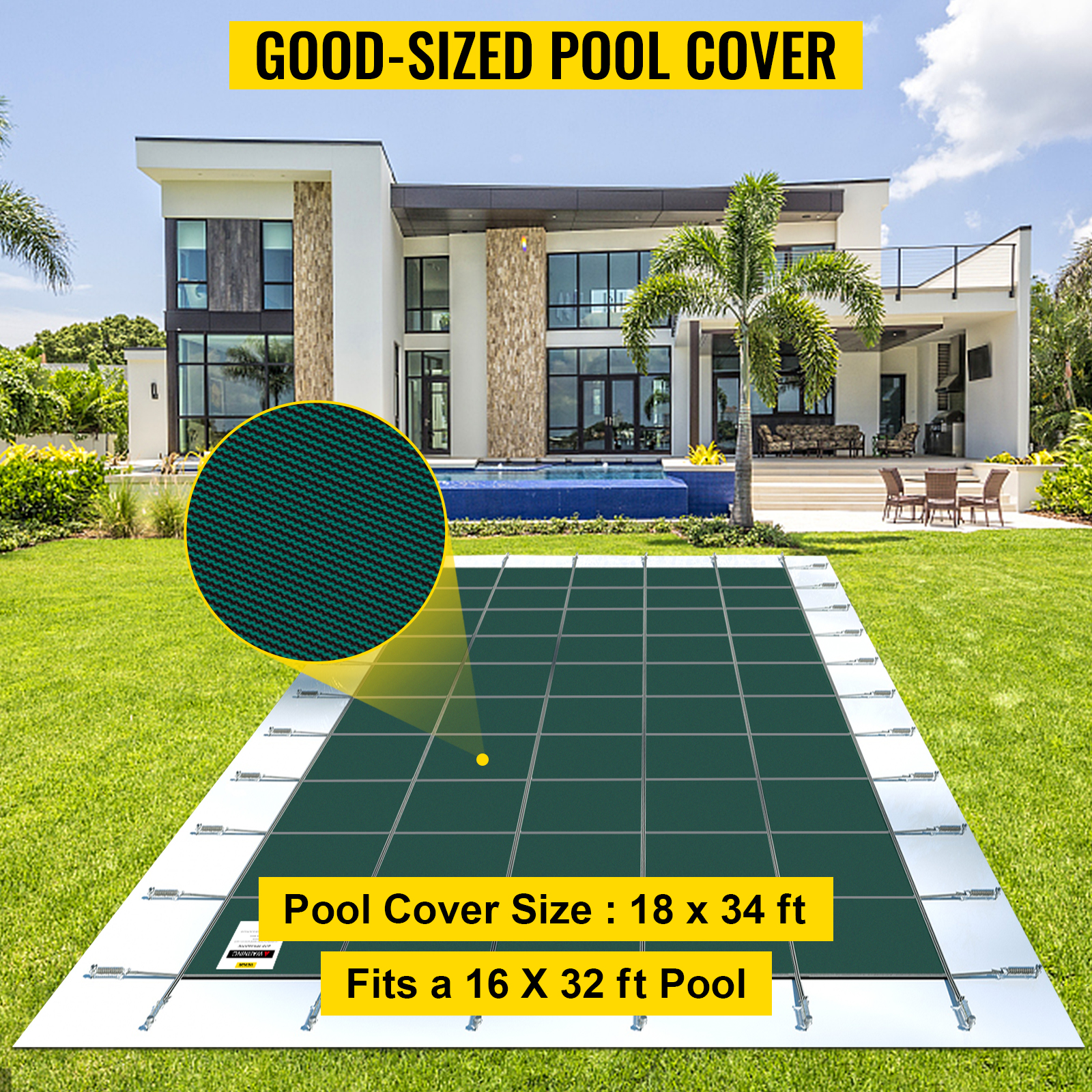 VEVOR téglalap alakú medencetakaró 4.87X9.75M zöld téli kültéri minden típusú medencéhez, például otthoni, kerti, szállodai, műszaki medencéhez, hogy jobban megvédje a medencéjét.