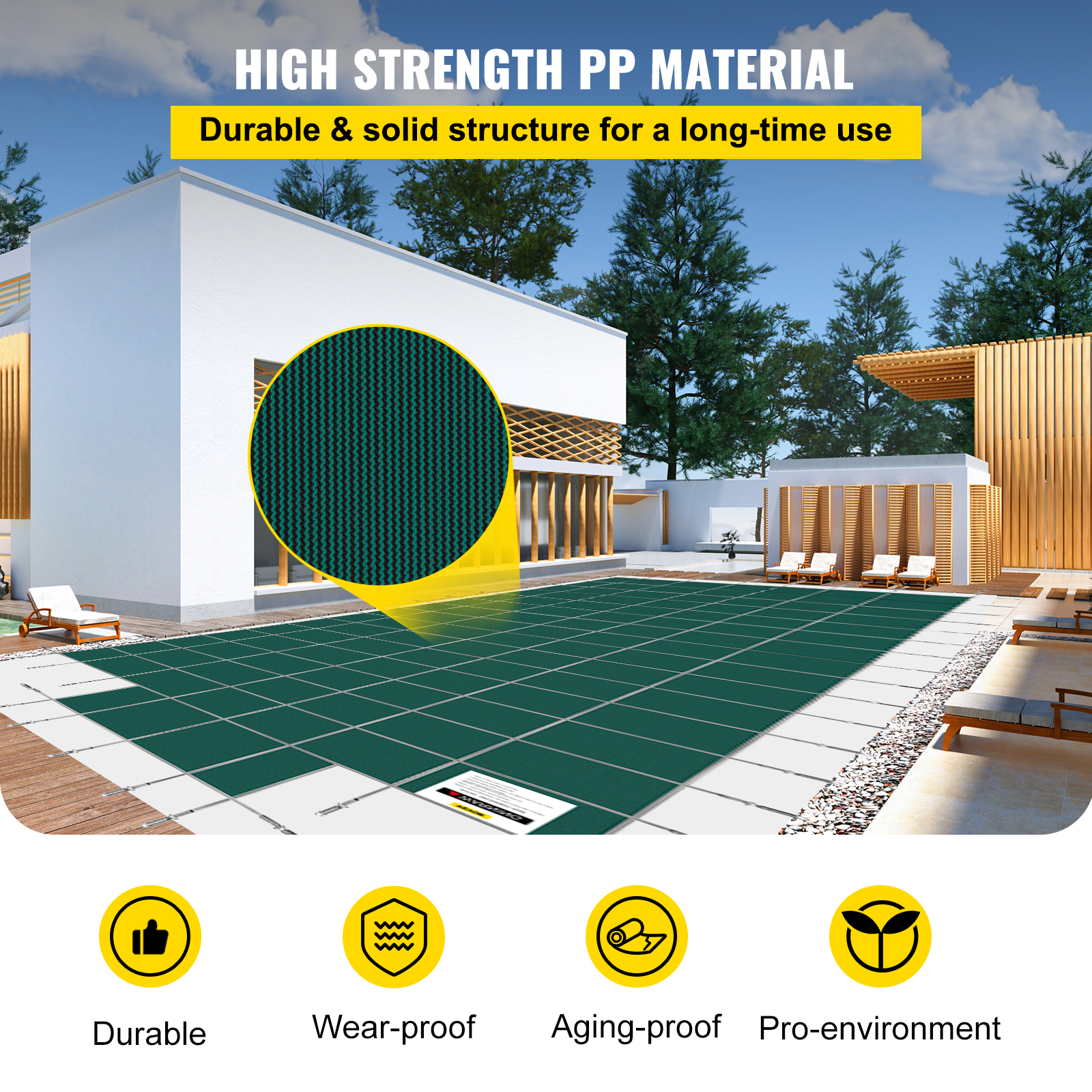 Cubierta rectangular de seguridad para piscina, sección de paso verde - Imagen 3 de 12