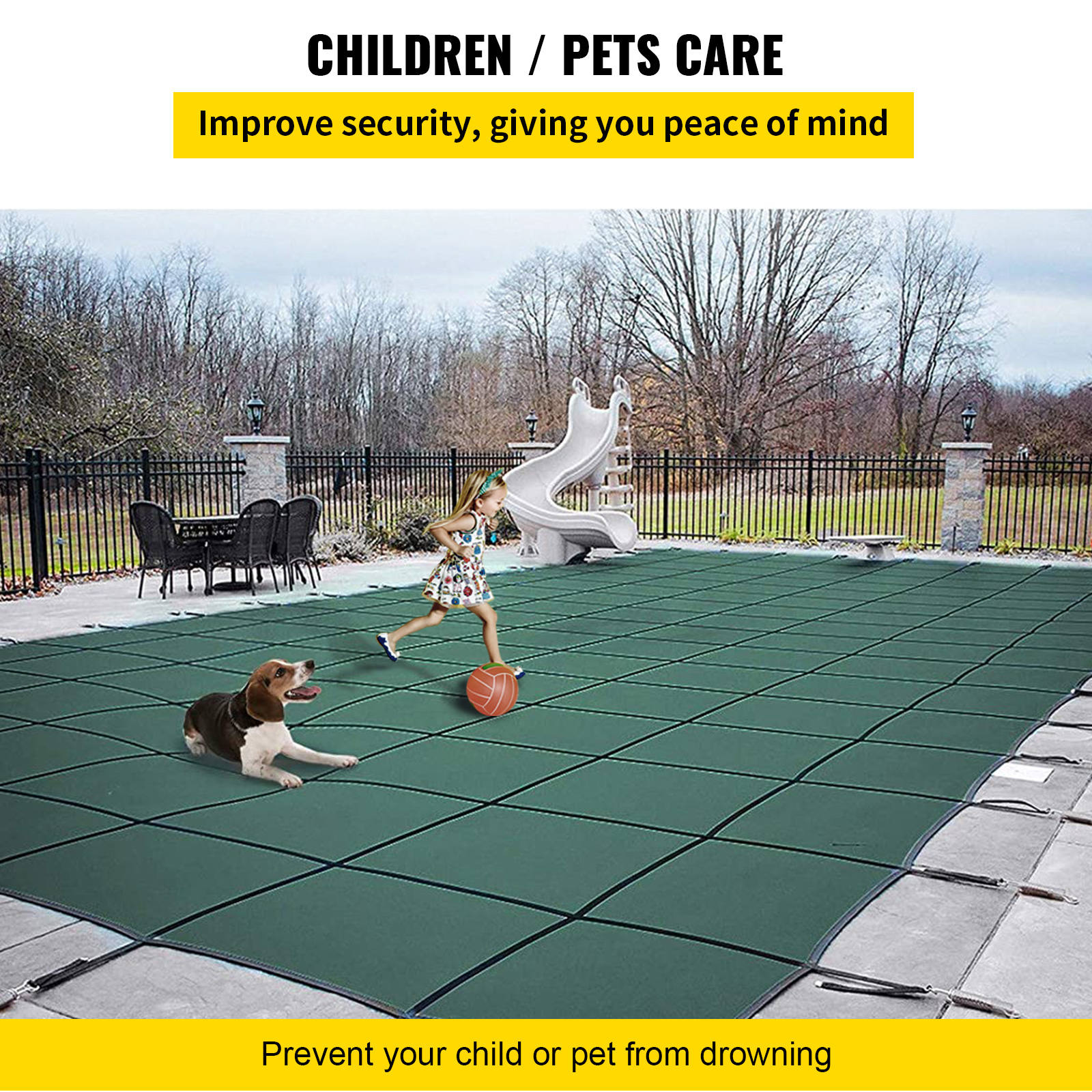 Cubierta rectangular de seguridad para piscina, sección de paso verde - Imagen 5 de 12
