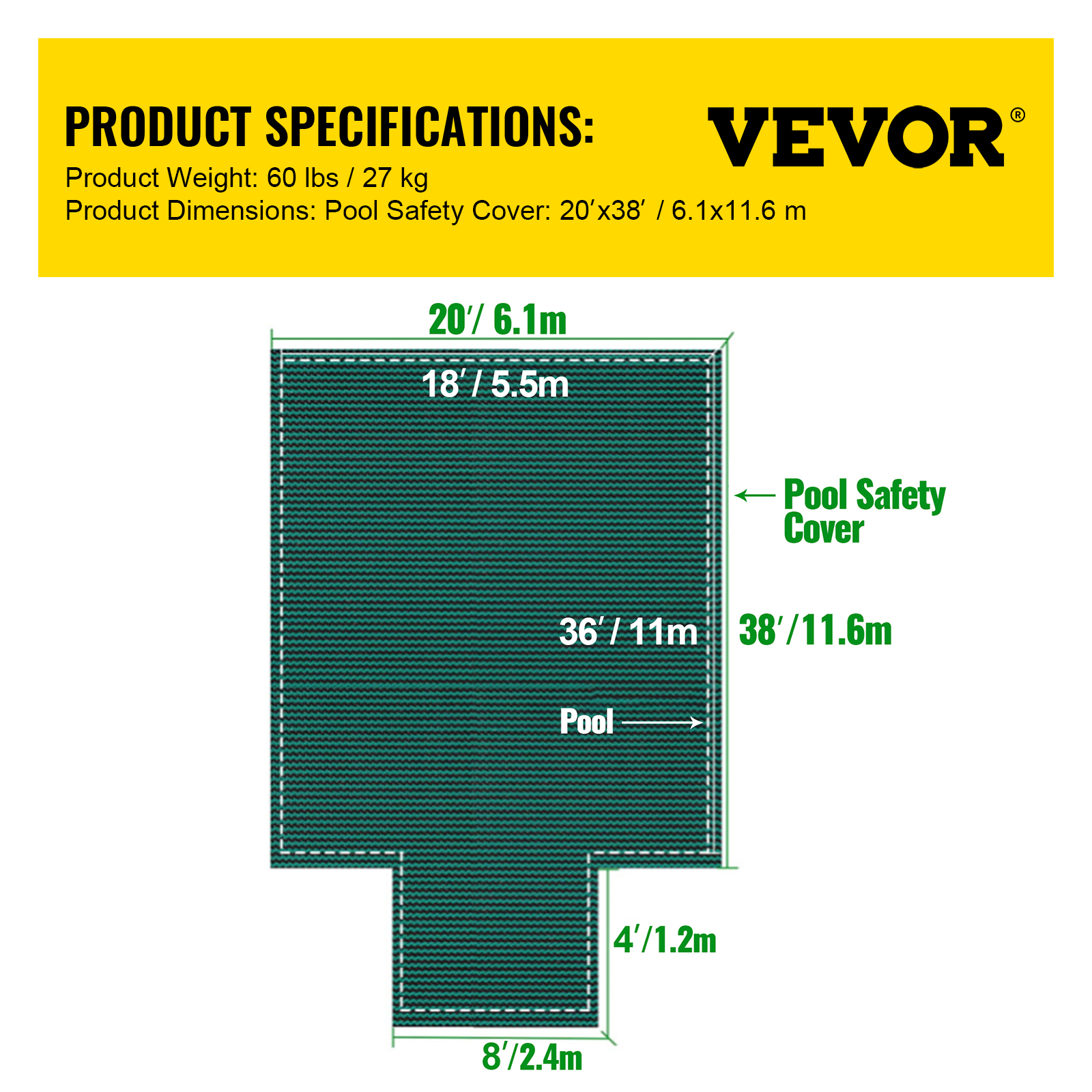Cubierta rectangular de seguridad para piscina, sección de paso verde - Imagen 7 de 12