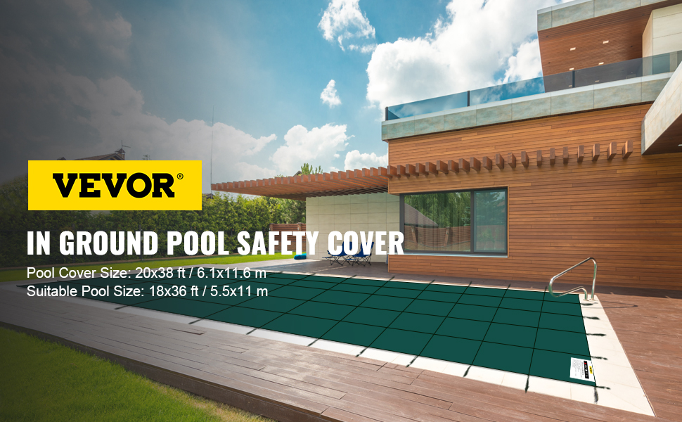 VEVOR Pool Safety Cover Fits 20 x 38 ft Rectangle Inground Safety Pool  Cover Green Mesh Solid Pool Safety Cover for Swimming Pool Winter Safety  Cover