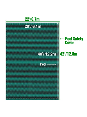 Téglalap alakú biztonsági háló medencetakaró 20X40 FT zöld téli kültéri