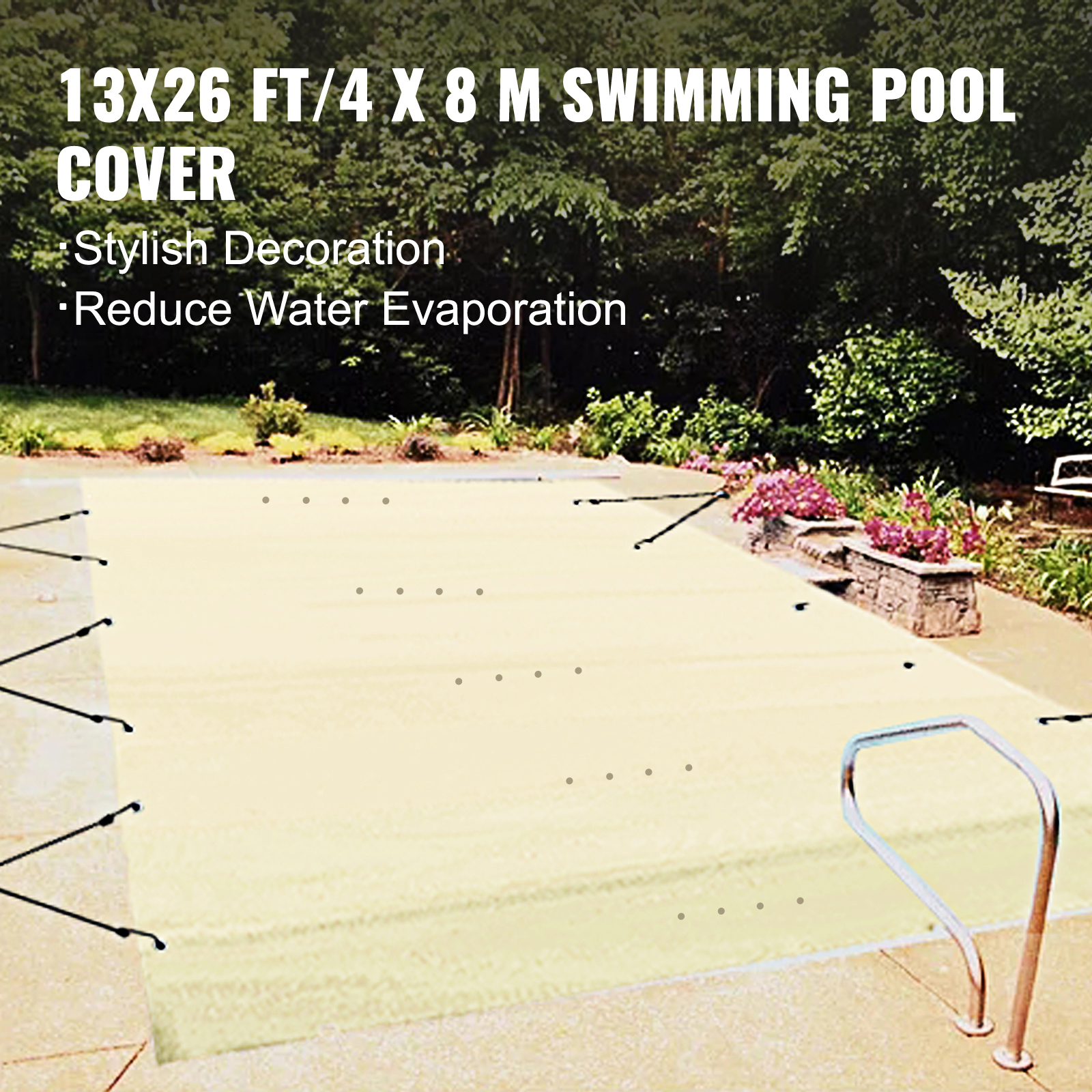 VEVOR medence ponyva téglalap alakú 4 x 8 m úszómedence burkolat bézs PVC anyagú medencetakaró vízálló medence előtető téli ponyva téglalap medence ponyva szennyeződéstaszító ponyva medencéhez