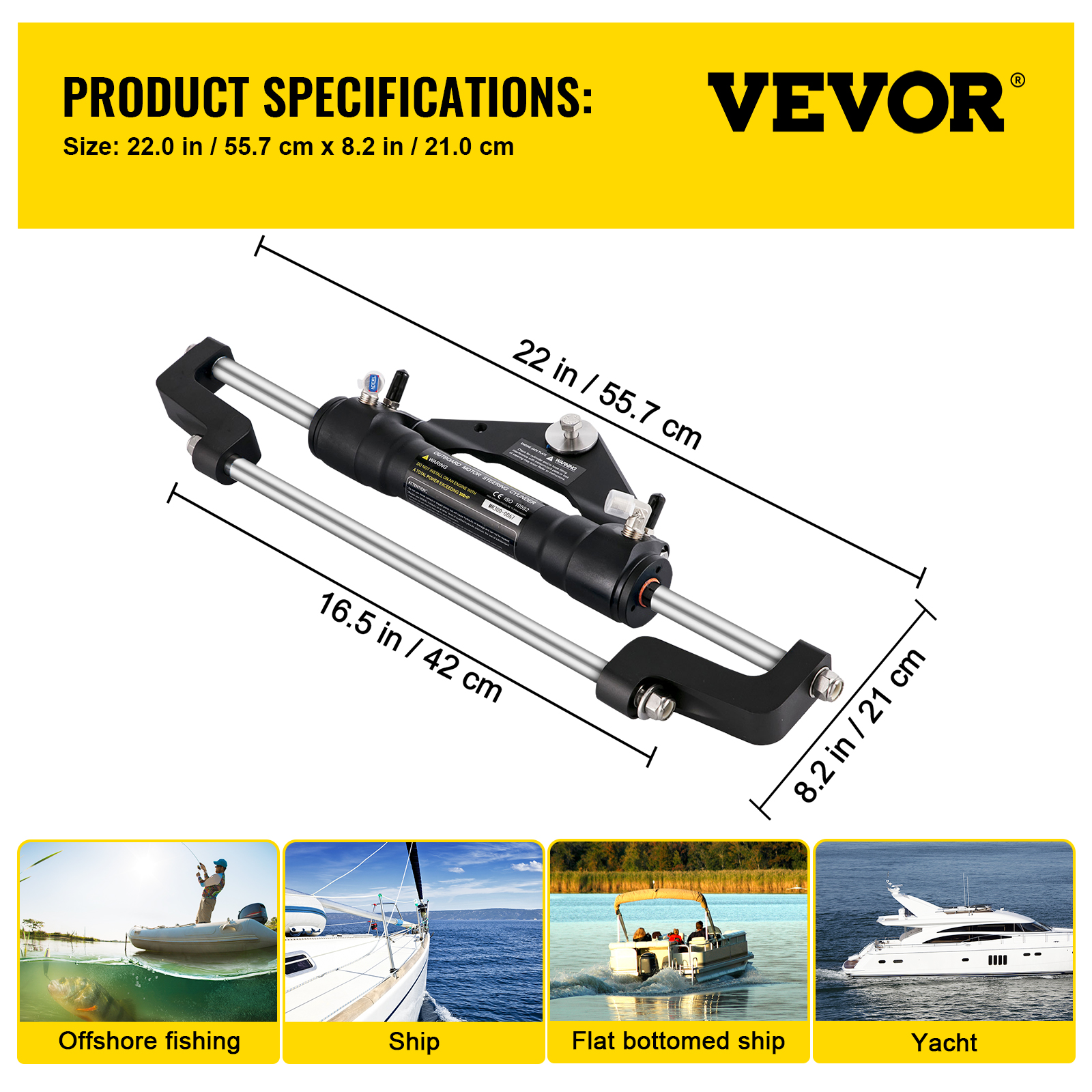 VEVOR Hydraulic Outboard Boat Steering Kit 10-24''Hoses 300HP Helm Pump Cylinder - Picture 21 of 158