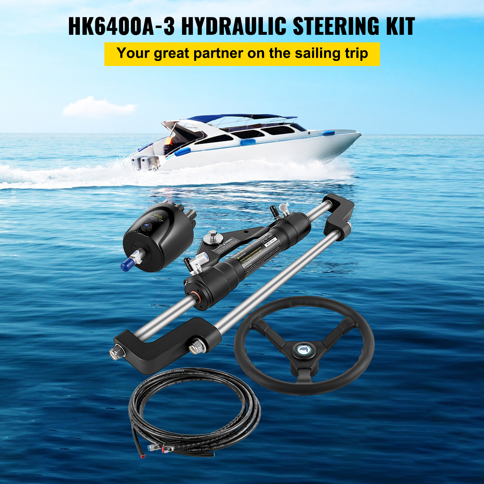VEVOR Hydraulic Outboard Boat Steering Kit 10-24''Hoses 300HP Helm Pump Cylinder - Picture 52 of 158