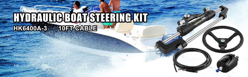 VEVOR Hydraulic Boat Steering Kit, 300HP Hydraulic Steering Kit Helm Pump,Hydraulic Outboard Steering Kit with 10 Feet Hydraulic Steering Hose for Boat Steering System 