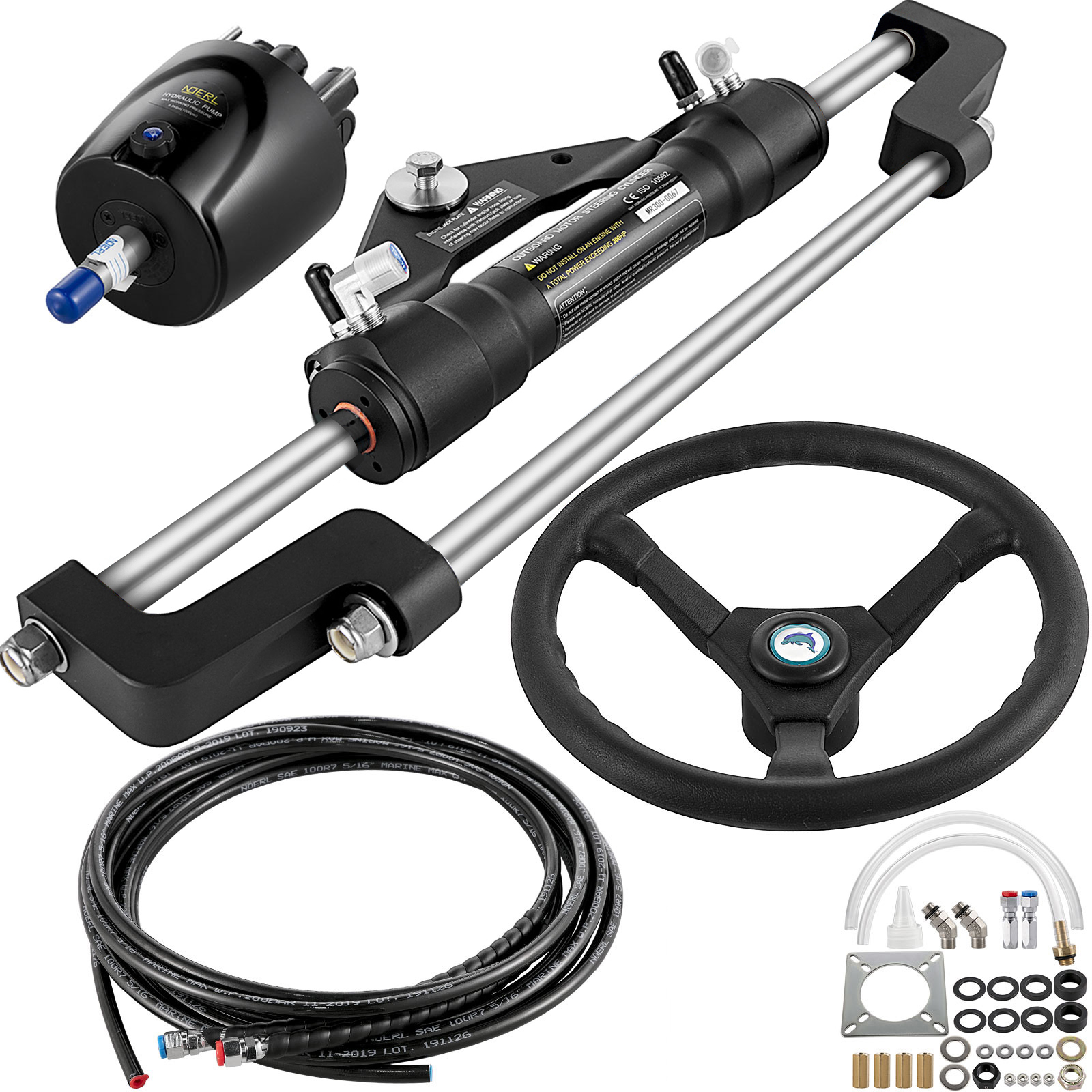VEVOR Hydraulic Boat Steering Kit, 300HP Hydraulic Steering Kit Helm Pump,Hydraulic Outboard Steering Kit with 10 Feet Hydraulic Steering Hose for Boat Steering System 