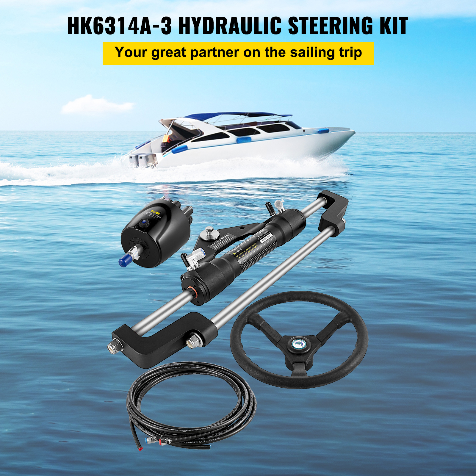 VEVOR Hydraulic Outboard Boat Steering Kit 10-24''Hoses 300HP Helm Pump Cylinder - Picture 64 of 158