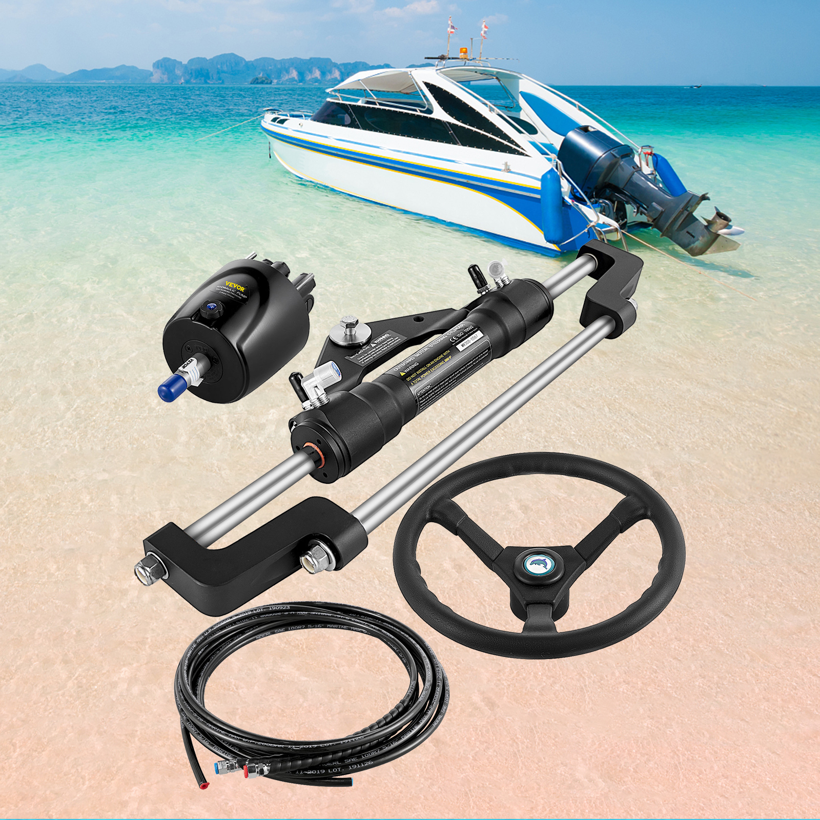 VEVOR Hydraulic Outboard Boat Steering Kit 10-24''Hoses 300HP Helm Pump Cylinder - Picture 82 of 158