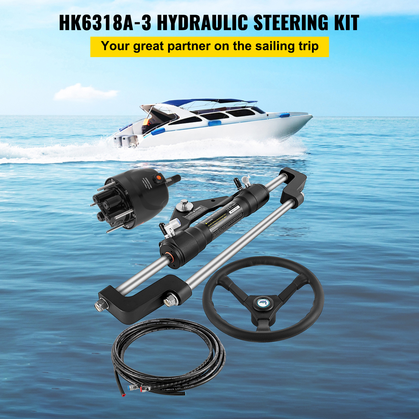 VEVOR Hydraulic Outboard Boat Steering Kit 10-24''Hoses 300HP Helm Pump Cylinder - Picture 88 of 158