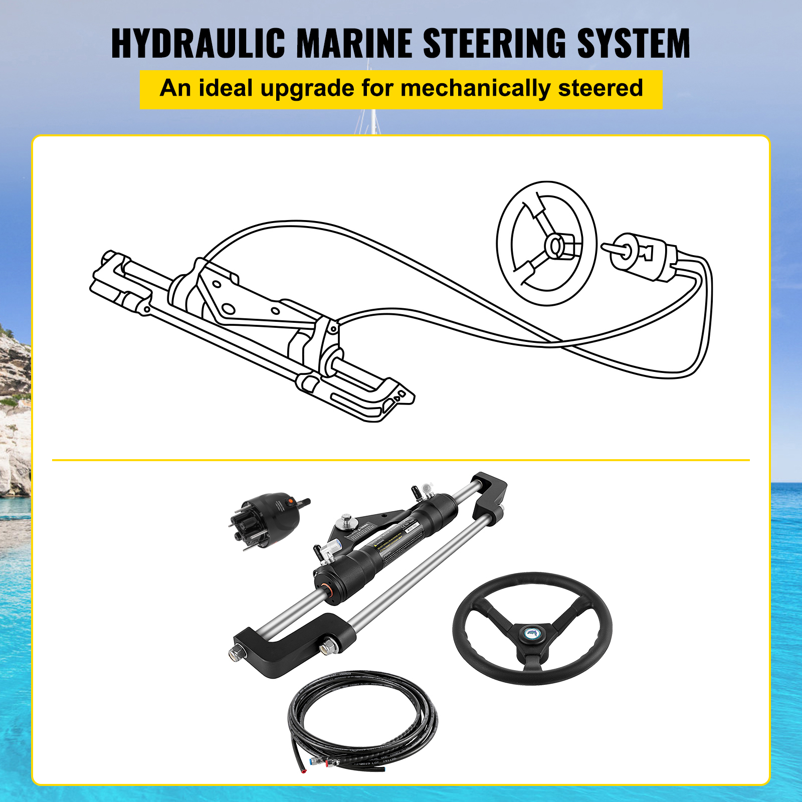 VEVOR Hydraulic Outboard Boat Steering Kit 10-24''Hoses 300HP Helm Pump Cylinder - Picture 89 of 158
