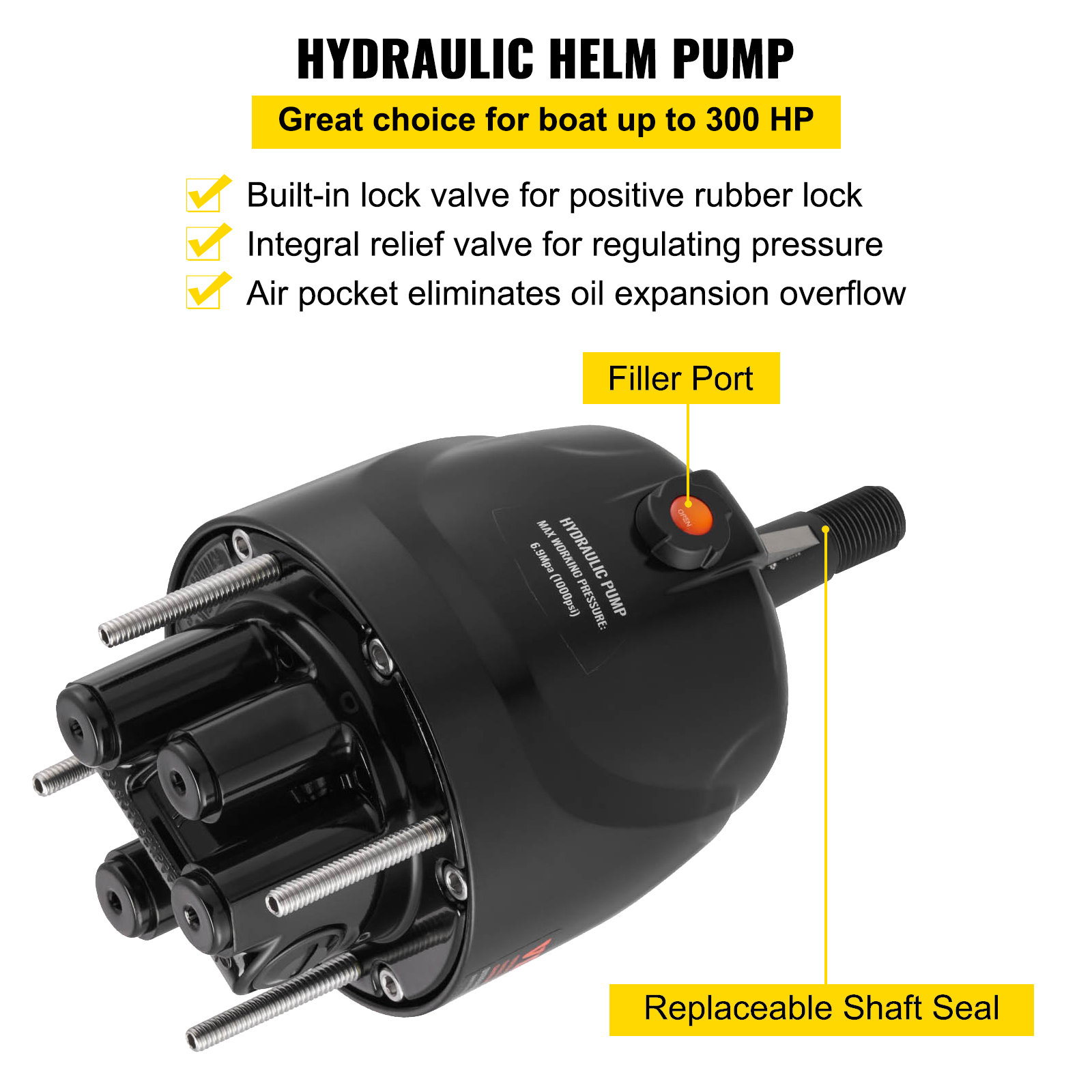 VEVOR Hydraulic Outboard Boat Steering Kit 10-24''Hoses 300HP Helm Pump Cylinder - Picture 91 of 158