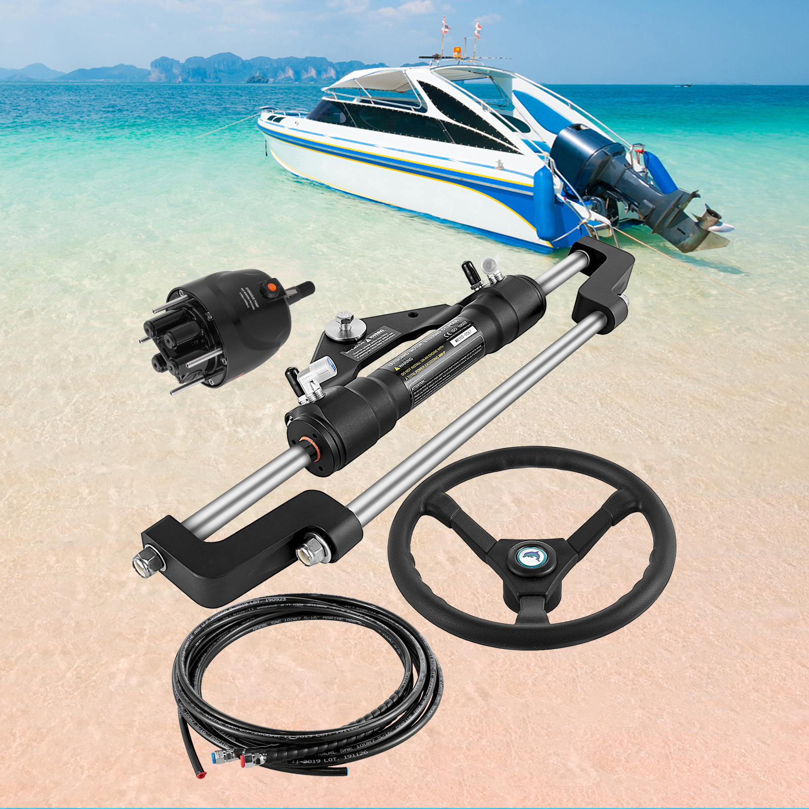 VEVOR Hydraulic Outboard Boat Steering Kit 10-24''Hoses 300HP Helm Pump Cylinder - Picture 94 of 158