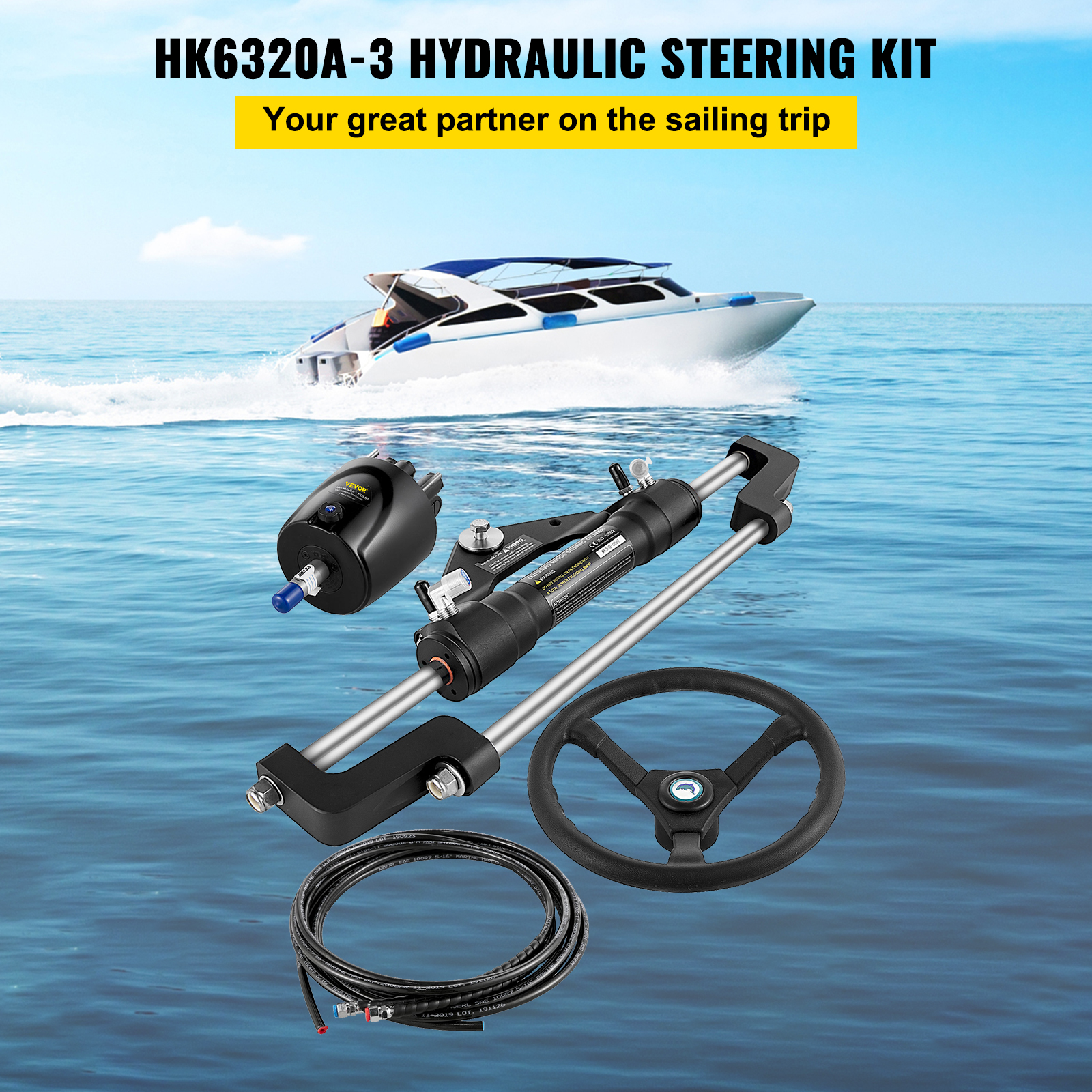 VEVOR Hydraulic Outboard Boat Steering Kit 10-24''Hoses 300HP Helm Pump Cylinder - Picture 100 of 158