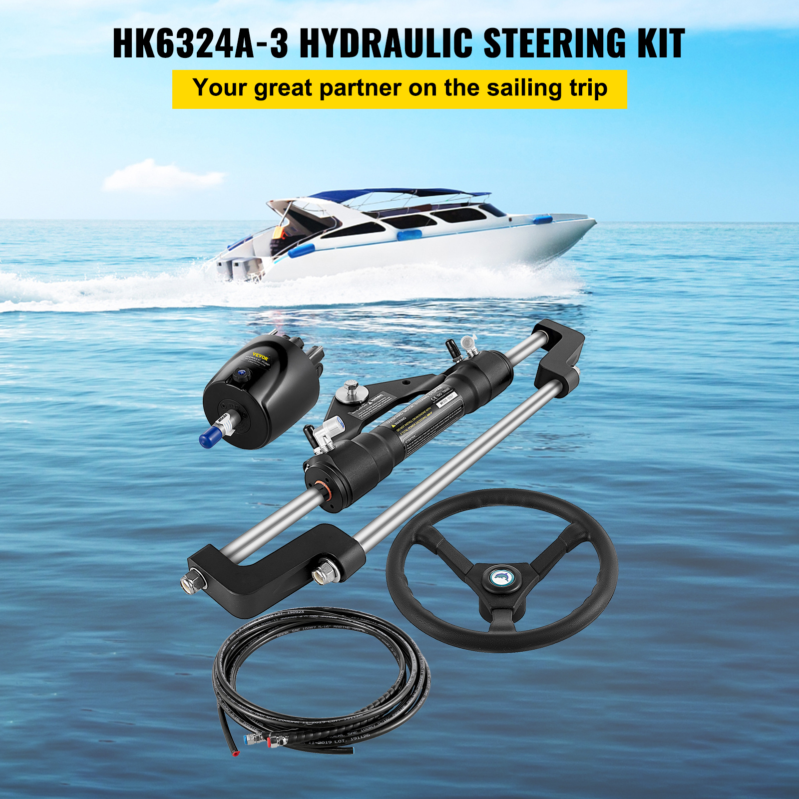 VEVOR Hydraulic Outboard Boat Steering Kit 10-24''Hoses 300HP Helm Pump Cylinder - Picture 124 of 158