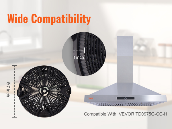 VEVOR Carbon Filter for Ductless Hoods, Range Hood Filter for Recirculation, Compatible with VEVOR TD0975G-CC-I1 Range Hood, 2-Pack Charcoal Filters, Easy Installation, for Ductless/Ventless Option