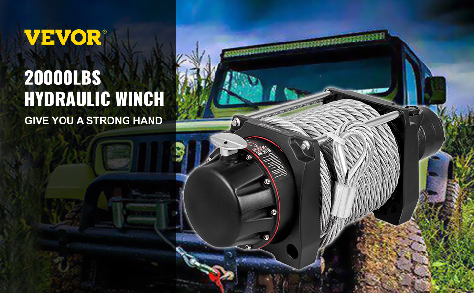 Hydraulic Winch,20000lbs,Steel Cable