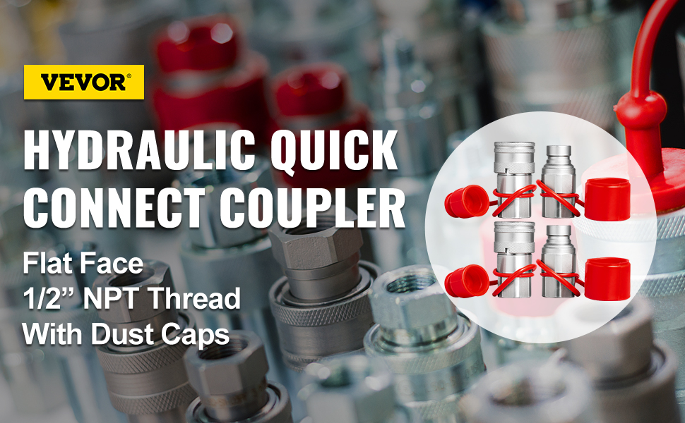 1/4 Flat Face Hydraulic Quick Connect Coupler Set, 1/4 NPT Thread