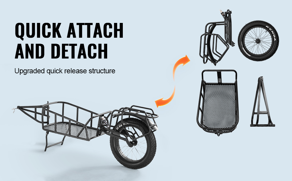 VEVOR Rimorchio per Bici, Capacita di Carico 40 kg, Carrello per Bici Carichi Pesanti, Stoccaggio Compatto Pieghevole con Attacco Comune, Copertura Impermeabile, Adatto a Ruote da Bici 640 - 711 mm