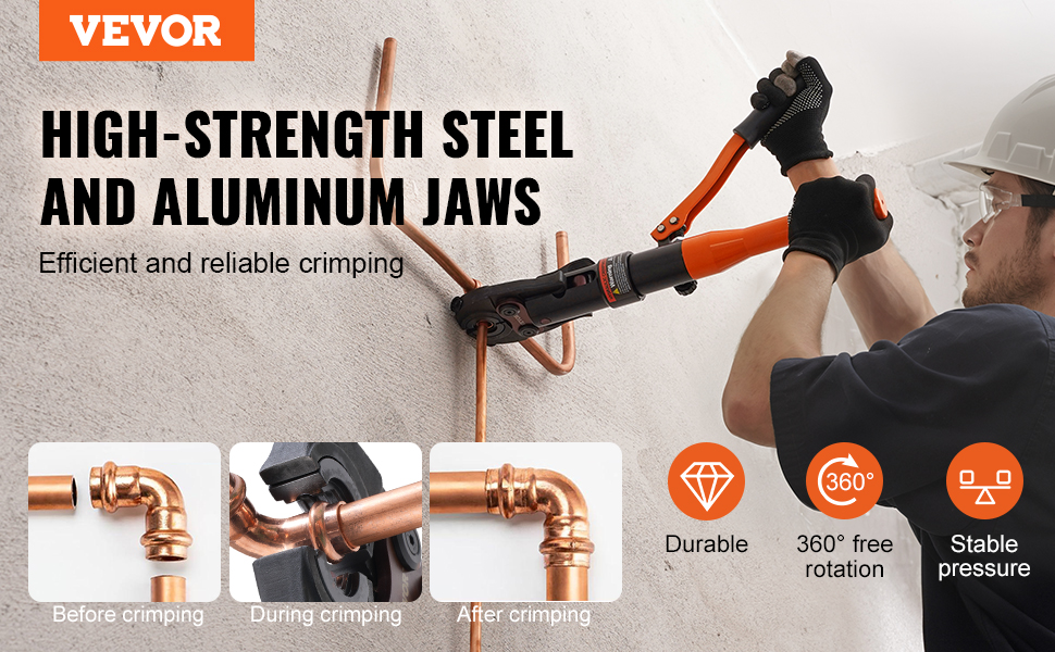 VEVOR Copper Tube Fittings Crimping Tool with 8 Jaws Pipe Cutter 360