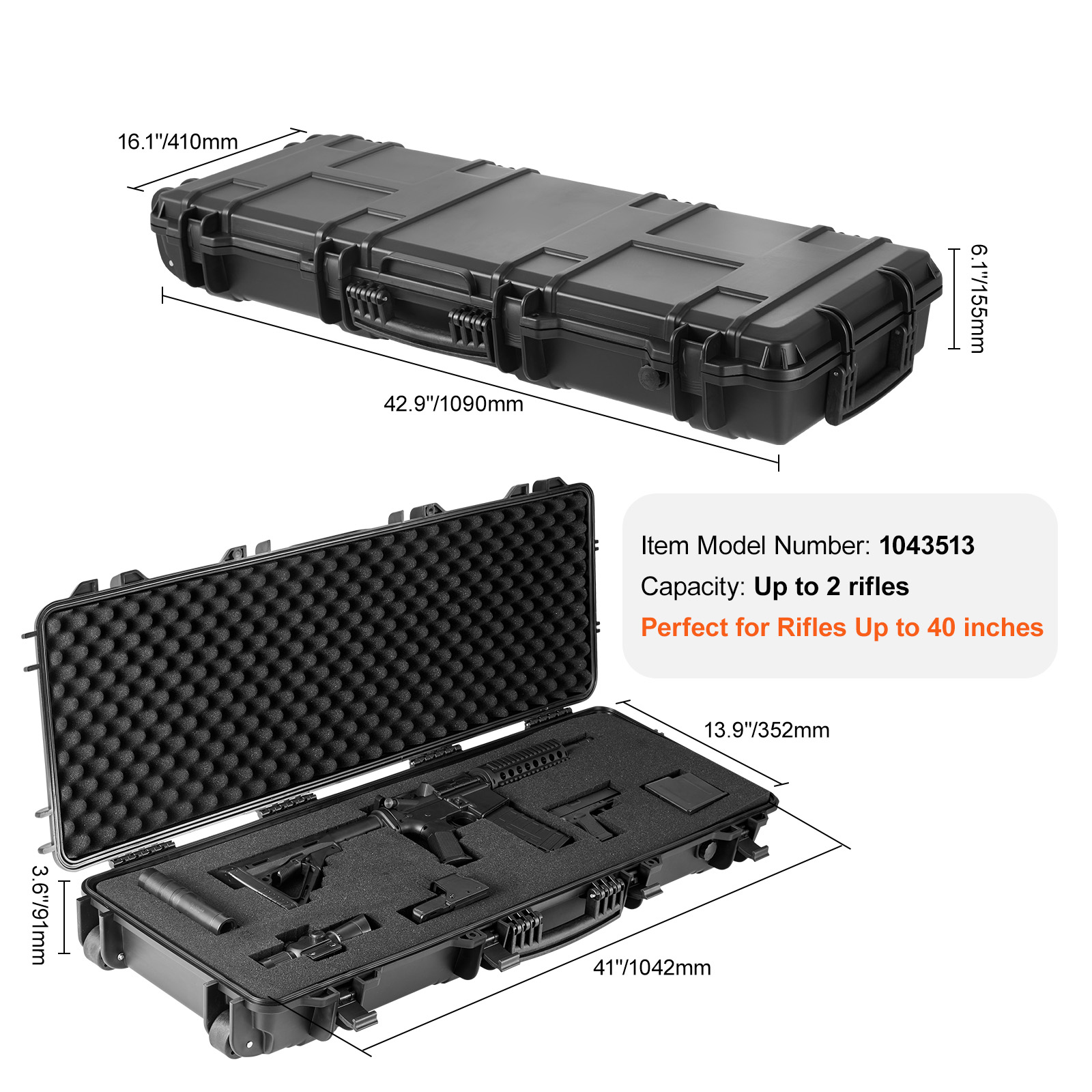 Rifle Case Rifle Hard Case 42" 50" with 3 Layers Fully-protective Foams - Picture 9 of 26