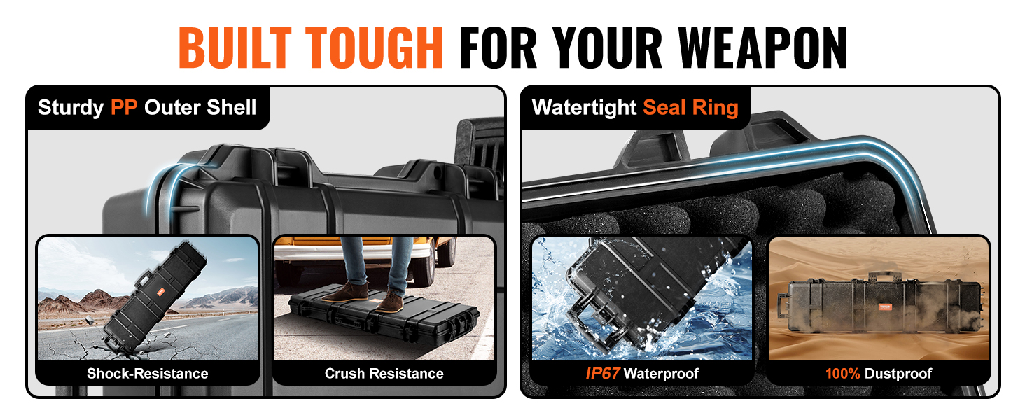 VEVOR Geweerkoffer 127cm - IP67 Waterdicht - 3 Lagen Schuim - Met Wielen