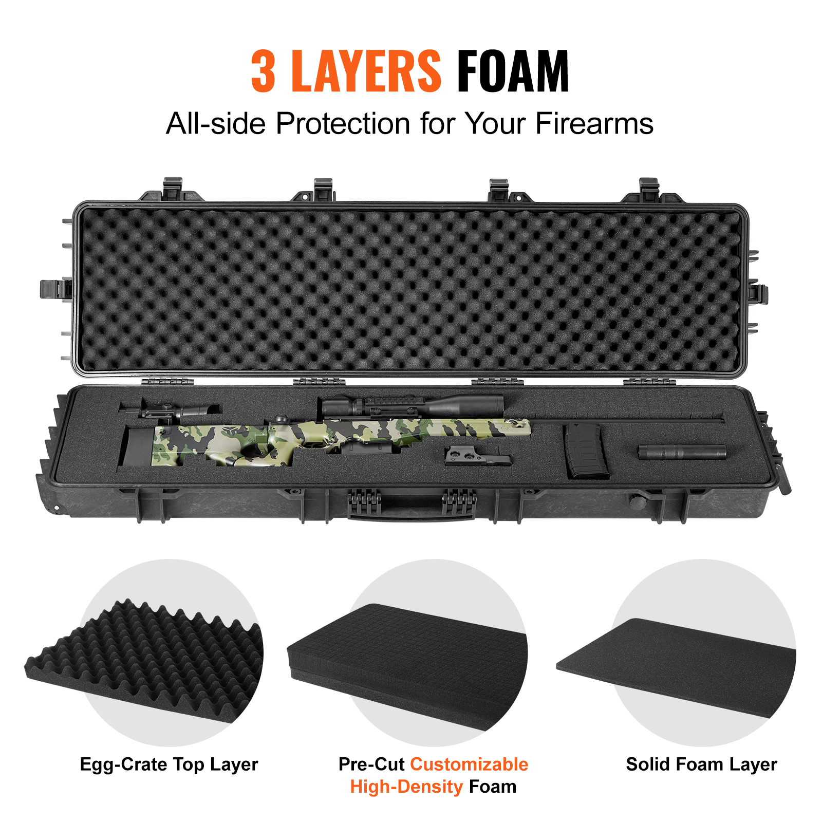 Rifle Case Rifle Hard Case 42" 50" with 3 Layers Fully-protective Foams - Picture 17 of 26