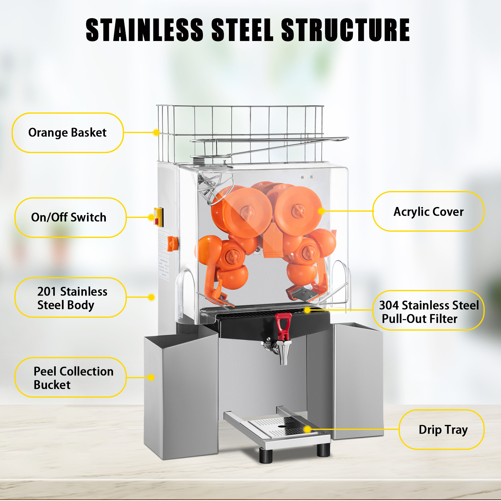 Commercial Auto Feed Orange Juice Machine Squeezer Stainless Steel 20-25pc/min 