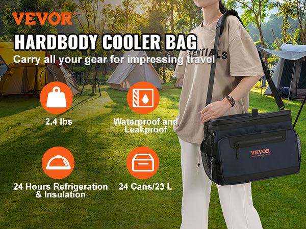 VEVOR Hardbody Cooler Bag 30 Cans 600D Oxford Fabric Insulated Cooler Bag Leakproof and Waterproof Hardbody Deep Freeze Cooler with PP Plastic