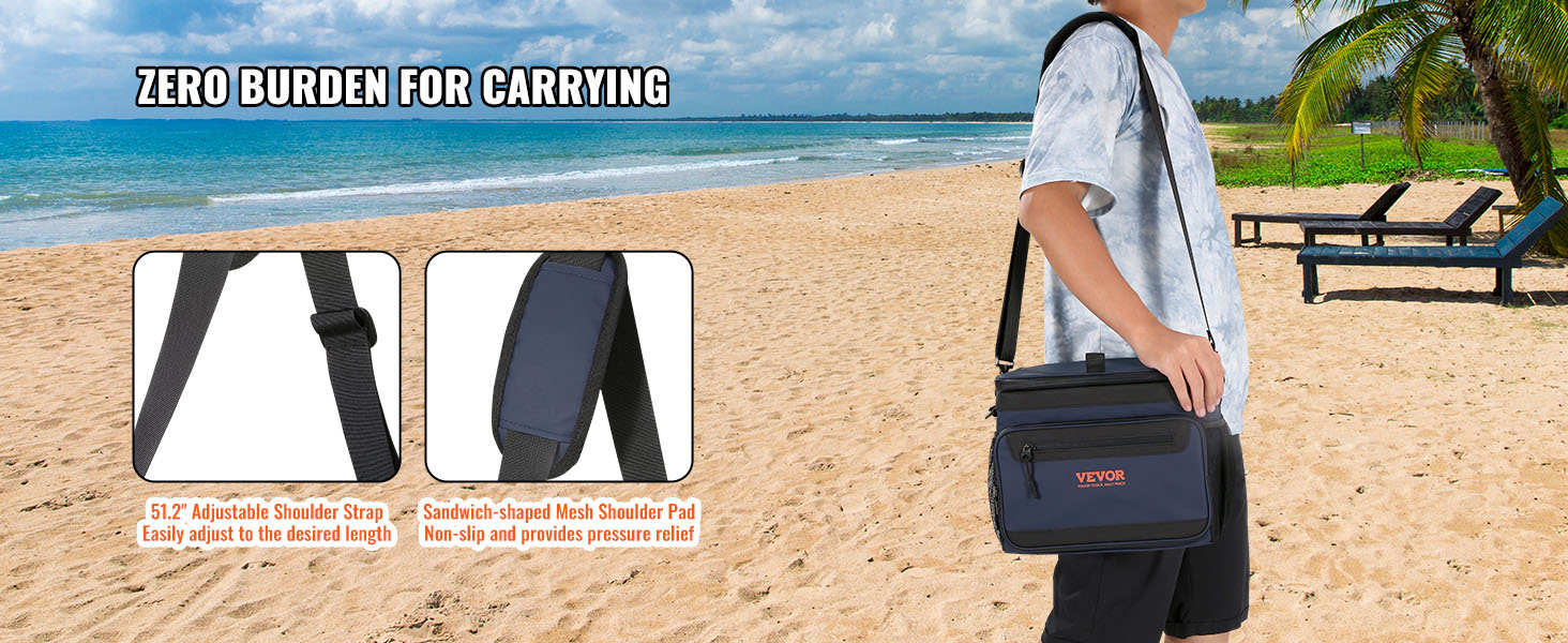 VEVOR Hardbody Cooler Bag, 30 Cans 600D Oxford Fabric Insulated Cooler Bag, Leakproof and Waterproof Hardbody Deep Freeze Cooler with PP Plastic Bucket, Bottle Opener for Beach, Hiking, Picnic, Travel