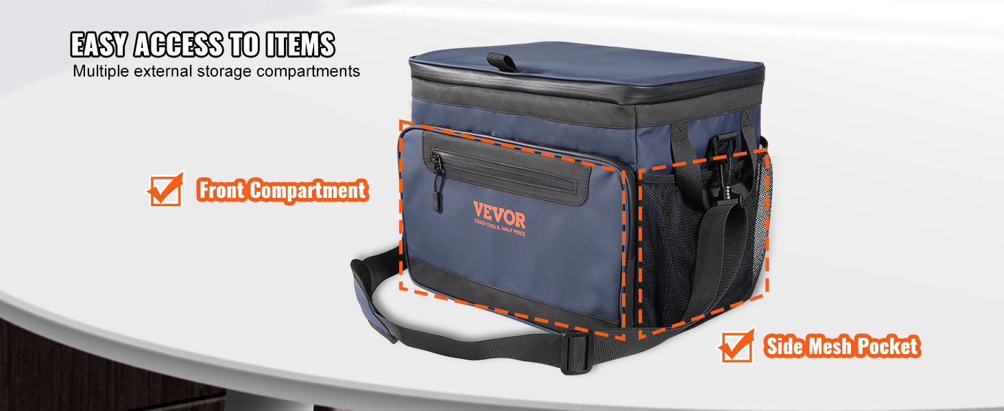 VEVOR Hardbody Cooler Bag, 30 Cans 600D Oxford Fabric Insulated Cooler Bag, Leakproof and Waterproof Hardbody Deep Freeze Cooler with PP Plastic Bucket, Bottle Opener for Beach, Hiking, Picnic, Travel
