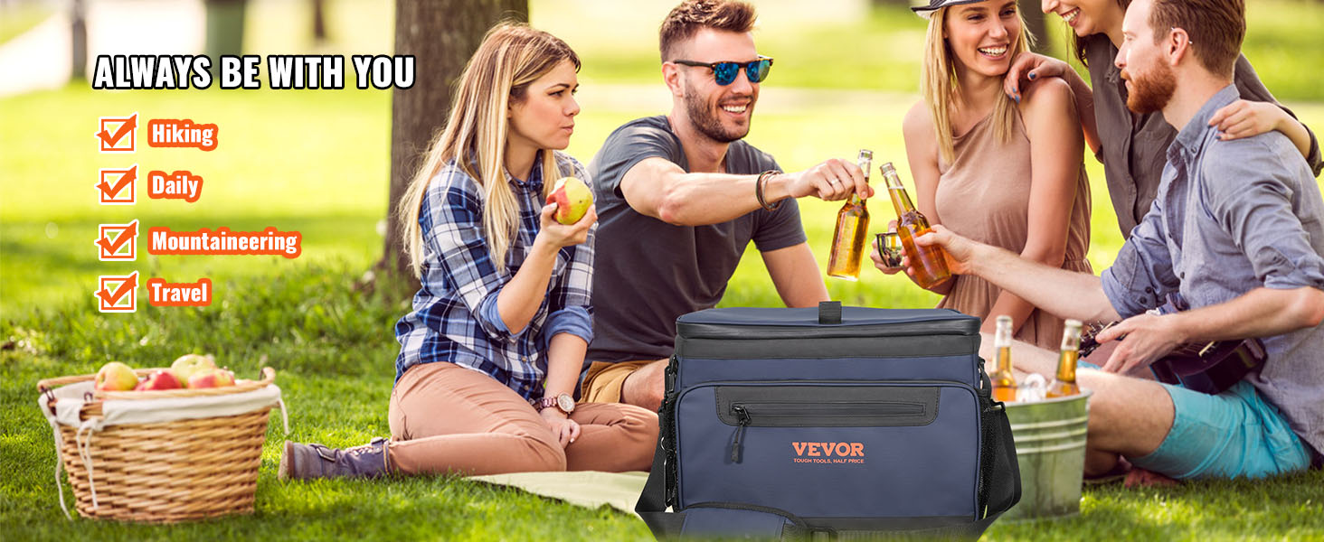 VEVOR Hardbody Cooler Bag, 30 Cans 600D Oxford Fabric Insulated Cooler Bag, Leakproof and Waterproof Hardbody Deep Freeze Cooler with PP Plastic Bucket, Bottle Opener for Beach, Hiking, Picnic, Travel