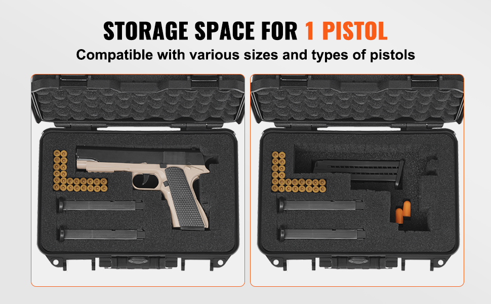 VEVOR Hard Pistol Cases with Pre-cut PU Foam Lockable Pistol Case for 1 ...