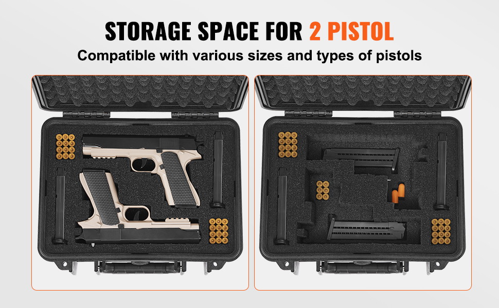 VEVOR Hard Pistol Cases with Pre-cut PU Foam, Waterproof & Dustproof ...