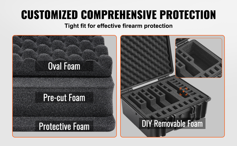 VEVOR Hard Pistol Cases with Pre-cut PU Foam, Waterproof & Dustproof Hard Gun Case for 1 Pistol, 18.9×16.3×8.5 in Lockable Pistol Case, Black