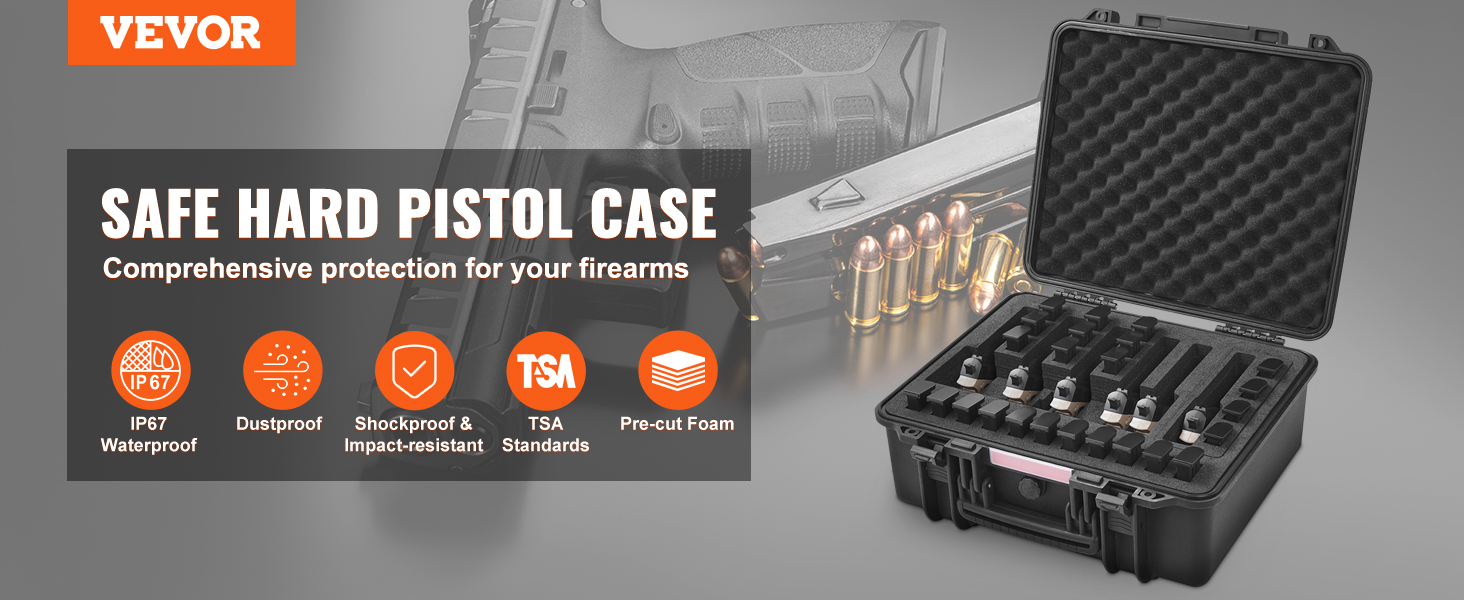 thumbnail image 2 of Hard Pistol Case For 2 Handguns - Lockable, Waterproof IP67, With Pre-cut PU Foam, Black 2 of 5