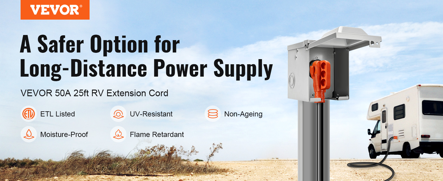 VEVOR 25 ft RV Extension Cord, 50 Amp, Heavy Duty STW RV Power Cord