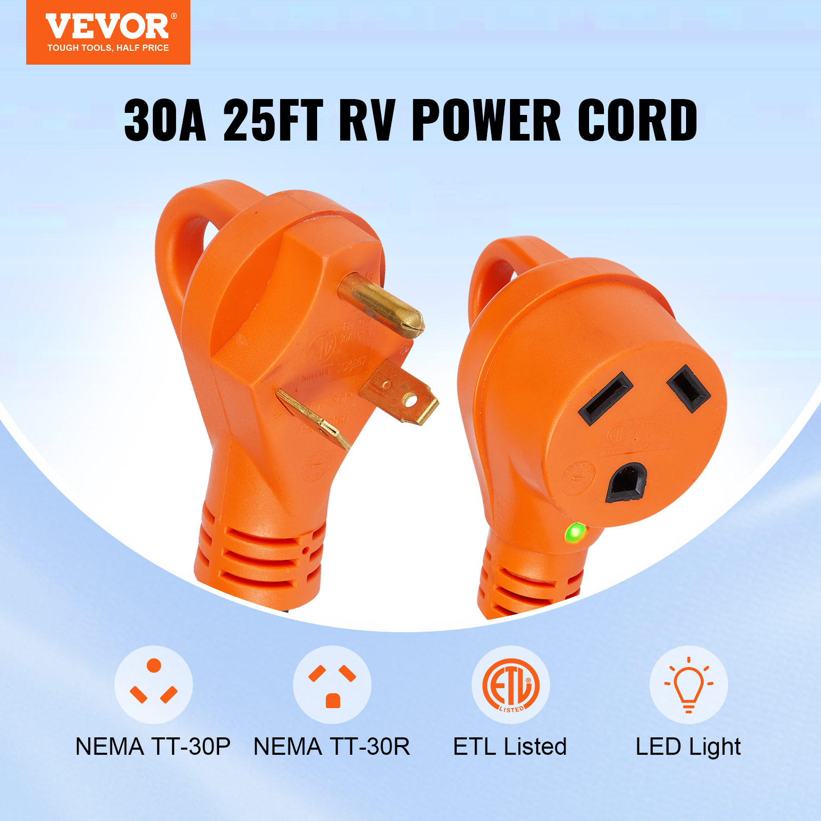 VEVOR 30 / 50 Amp 15/25/30/50 ft RV Extension Cord Camper Power Cord ETL  Listed