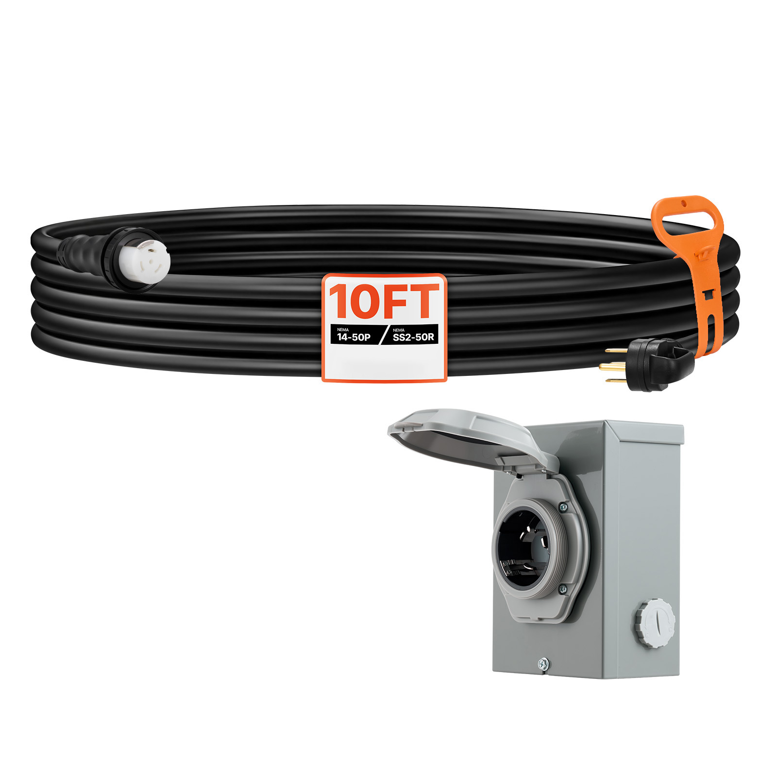 30/50 Amp 10/15/35/50/75FT Generator Cord with Power Inlet Box NEMA 14-50P
