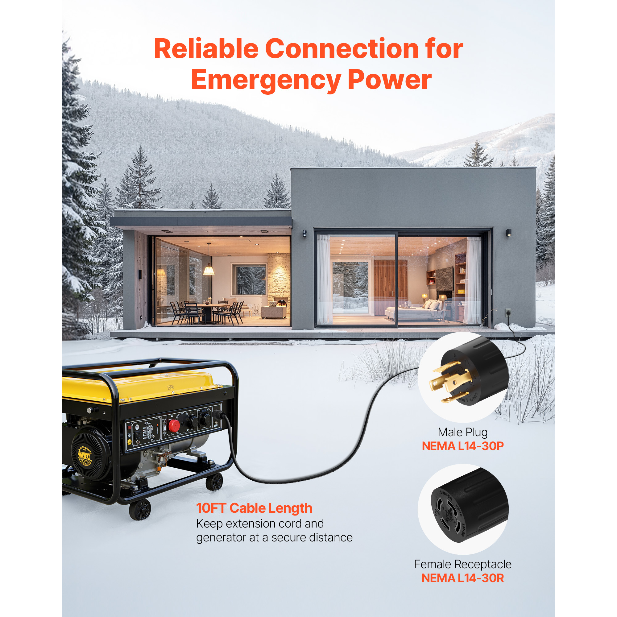 30/50 Amp 10/15/35/50/75FT Generator Cord with Power Inlet Box NEMA 14-50P