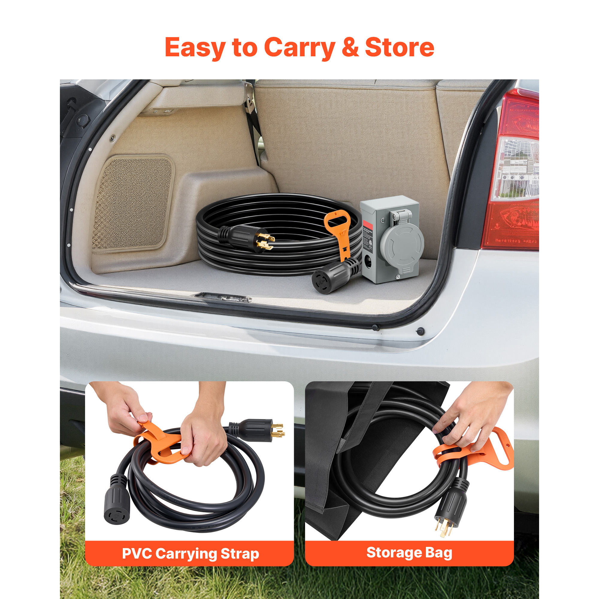 30/50 Amp 10/15/35/50/75FT Generator Cord with Power Inlet Box NEMA 14-50P