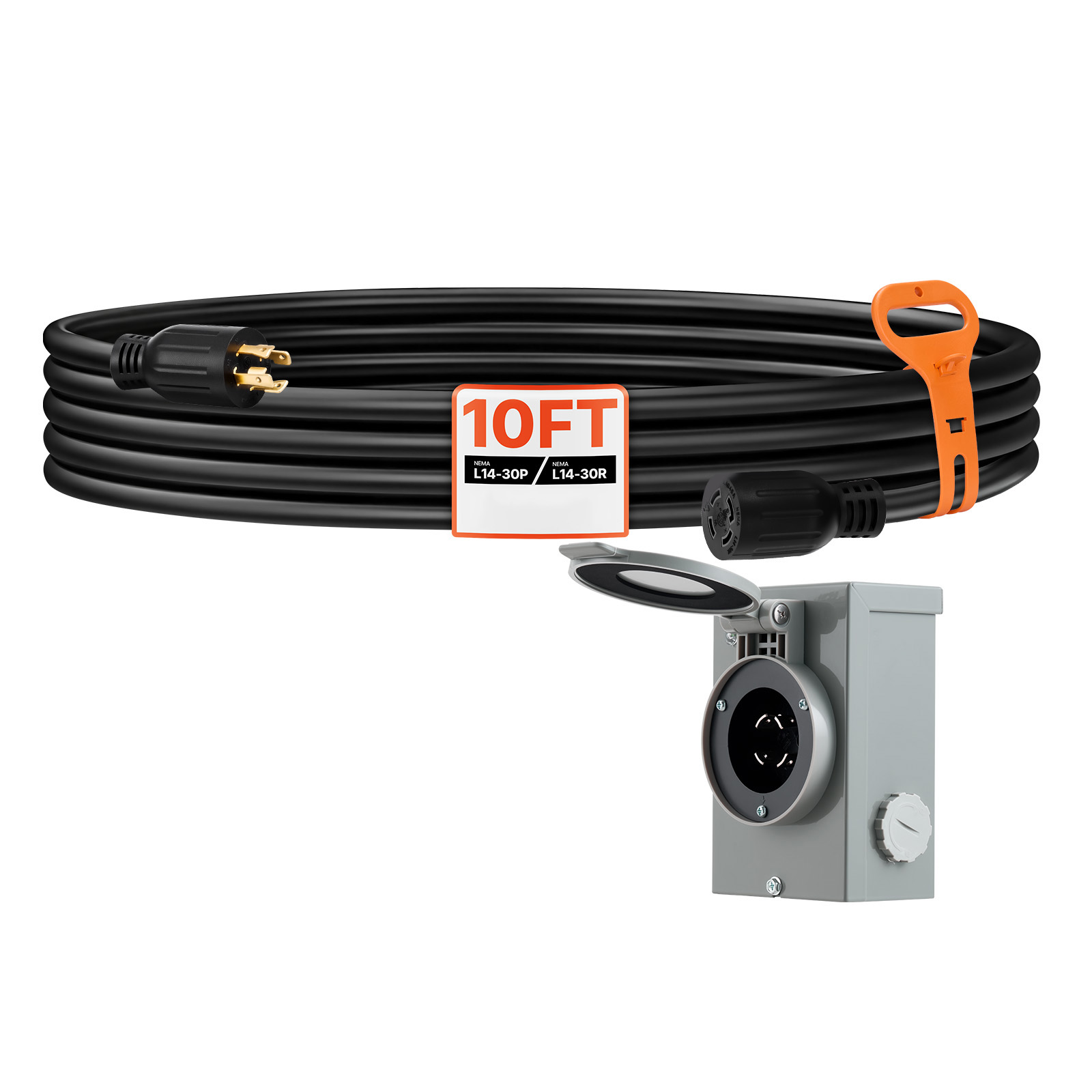 30/50 Amp 10/15/35/50/75FT Generator Cord with Power Inlet Box NEMA 14-50P