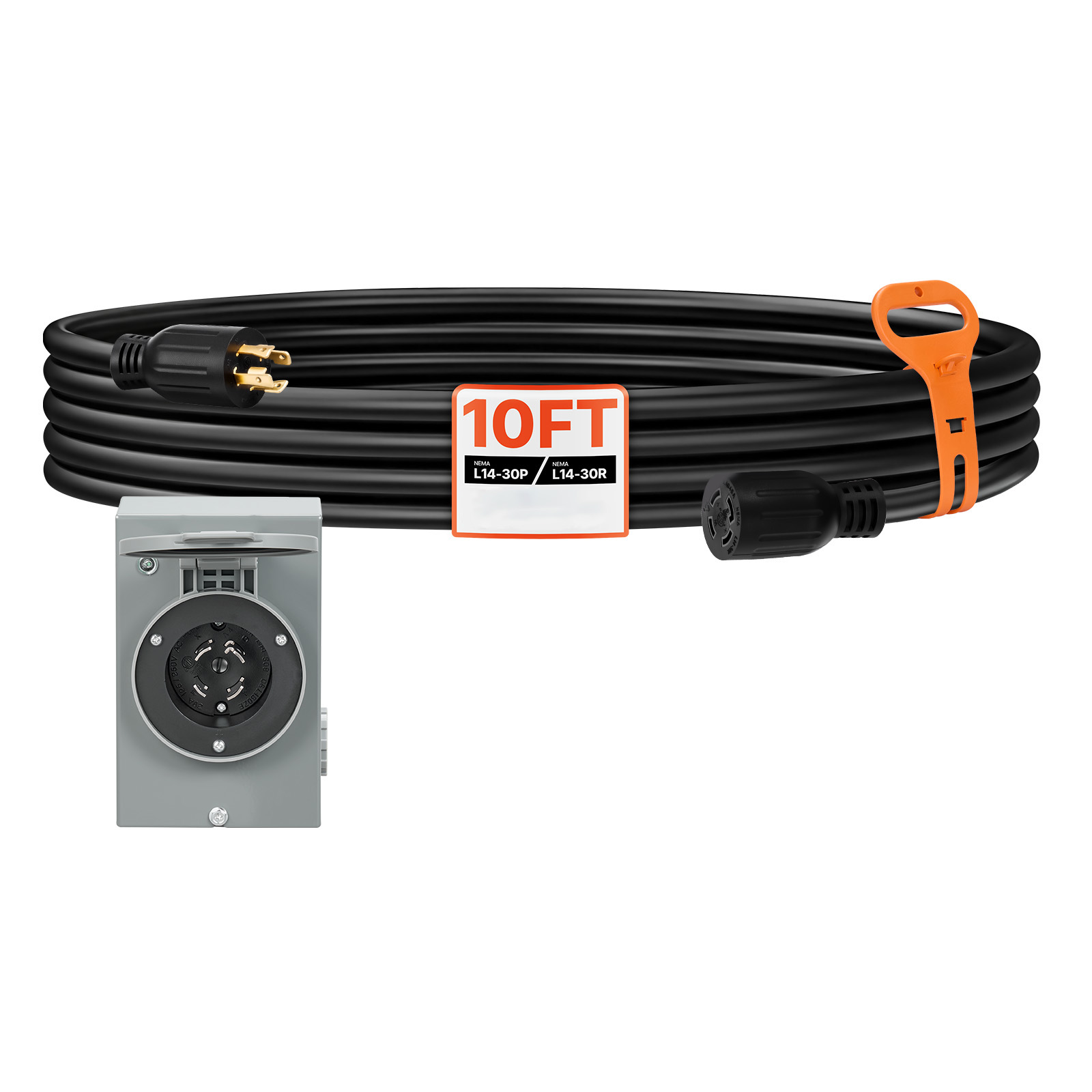 30/50 Amp 10/15/35/50/75FT Generator Cord with Power Inlet Box NEMA 14-50P