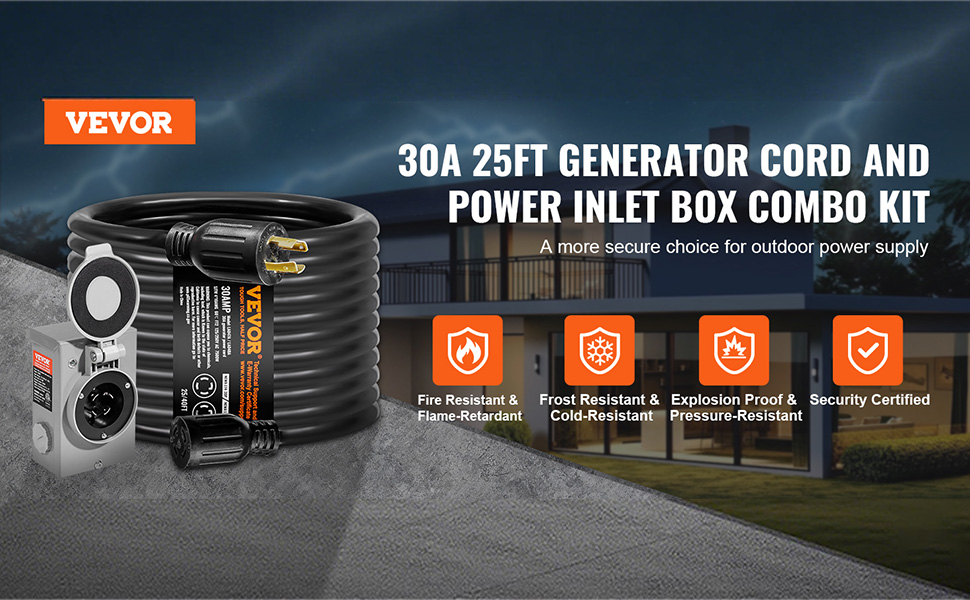 30A Generator Extension Cord 25FT – 125V NEMA L14-30P To 5-20R, Copper Wire