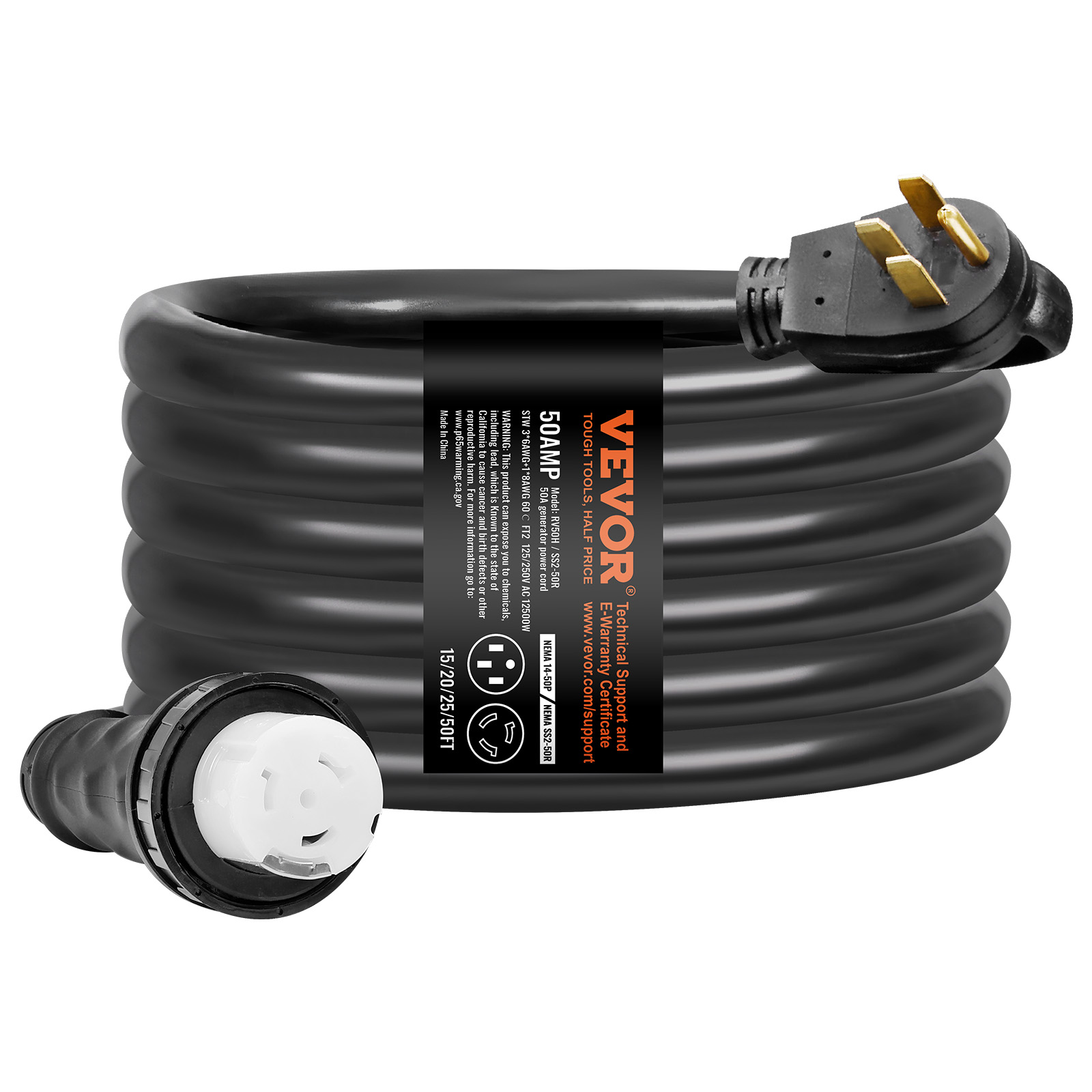 VEVOR 50/30 Amp Generator Cord and Power Inlet Box 15/25/20/40/50FT