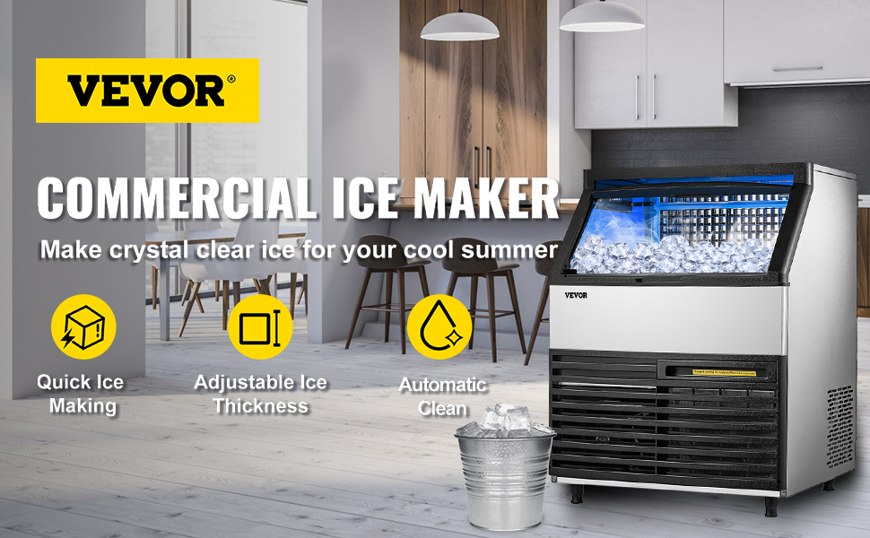 Automatic Ice Maker Machine, Stainless Steel Ice Maker for Fine Crushed Ice  - 88lbs/24H Capacity for Home and Commercial Use,Include Water Pipe, Scoop